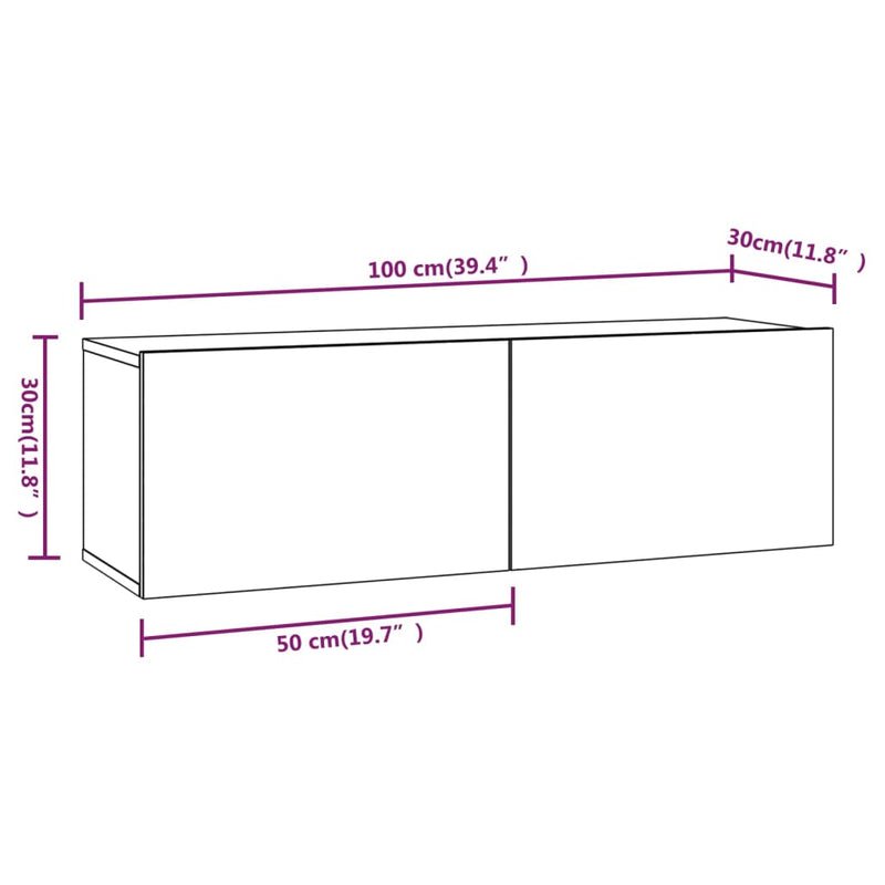 TV-Wandschränke 2 Stk. Betongrau 100x30x30 cm Holzwerkstoff