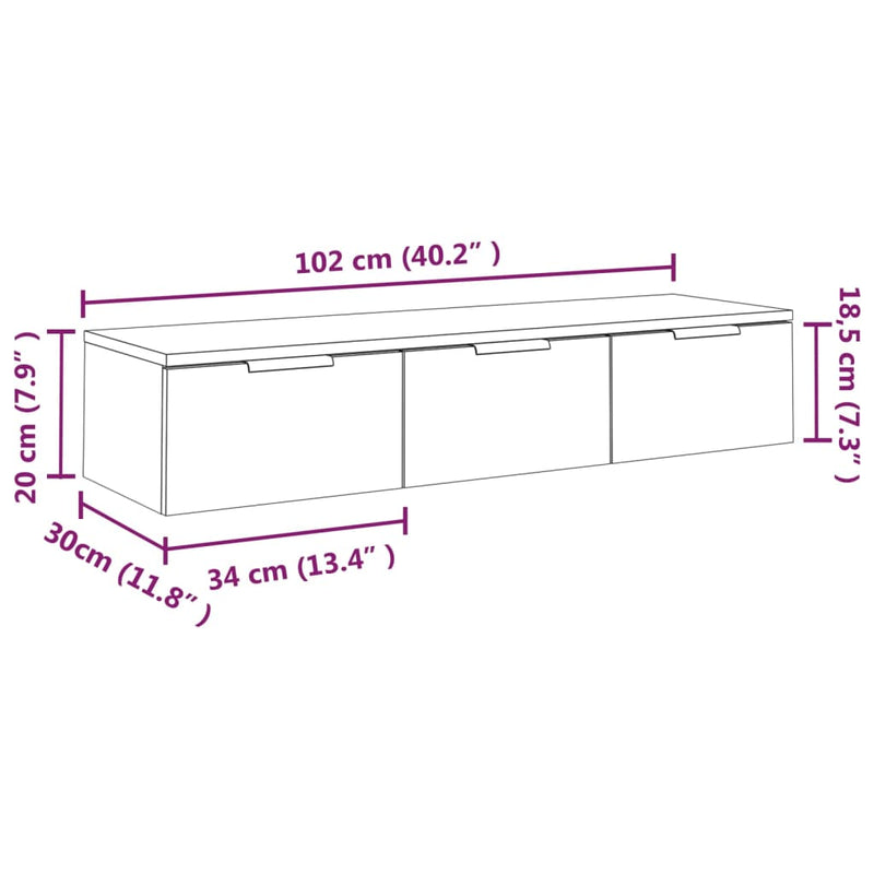 Wandschrank Weiß 102x30x20 cm Holzwerkstoff