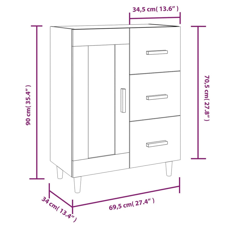 Sideboard Weiß 69,5x34x90 cm Holzwerkstoff