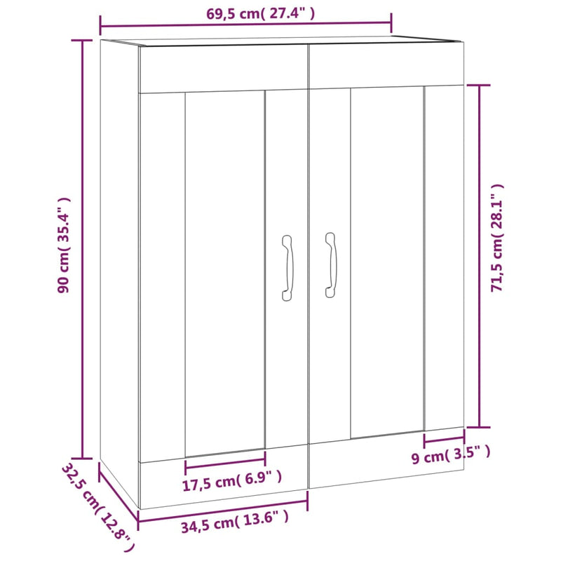 Hängeschrank Hochglanz-Weiß 69,5x32,5x90 cm