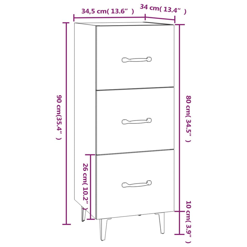 Sideboard Hochglanz-Weiß 34,5x34x90 cm Holzwerkstoff