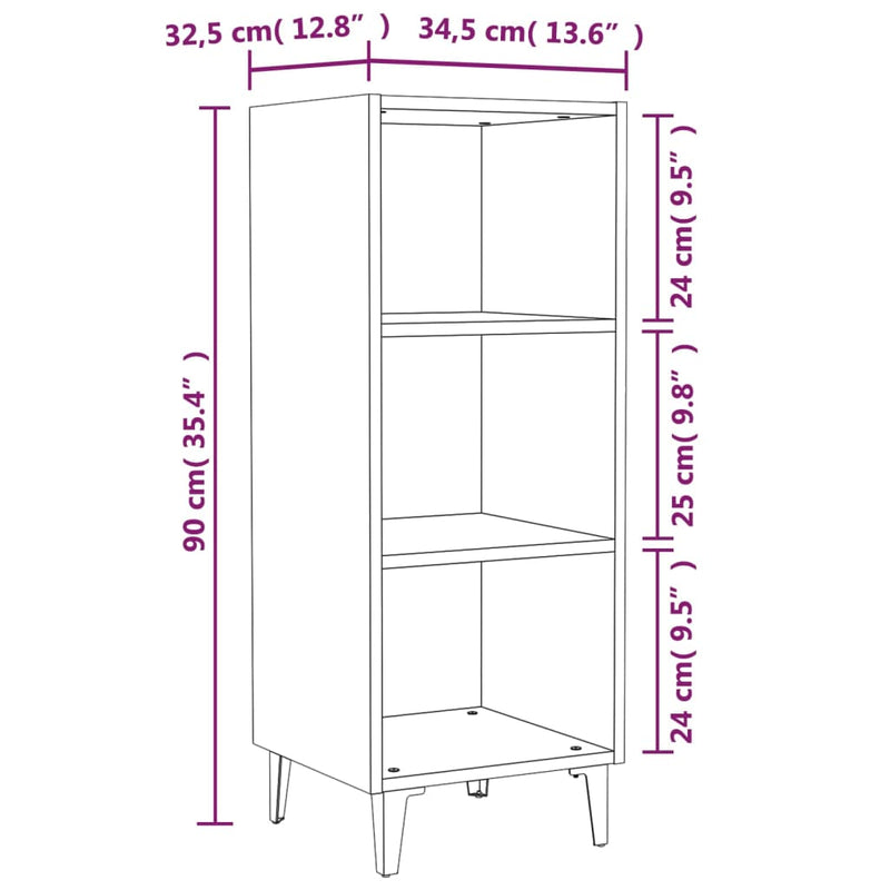 Sideboard Hochglanz-Weiß 34,5x32,5x90 cm Holzwerkstoff