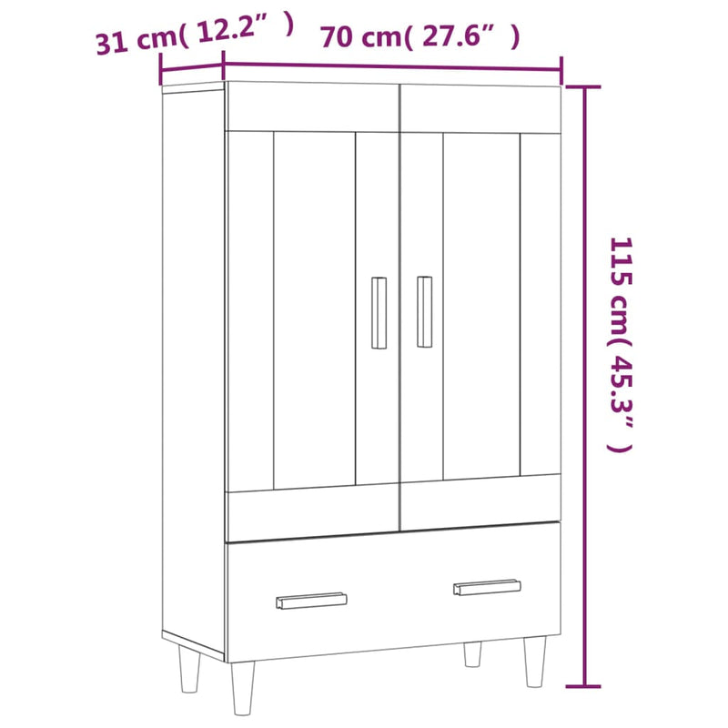 Highboard Weiß 70x31x115 cm Holzwerkstoff