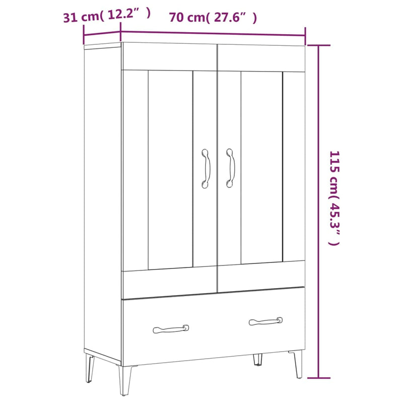 Highboard Weiß 70x31x115 cm Holzwerkstoff