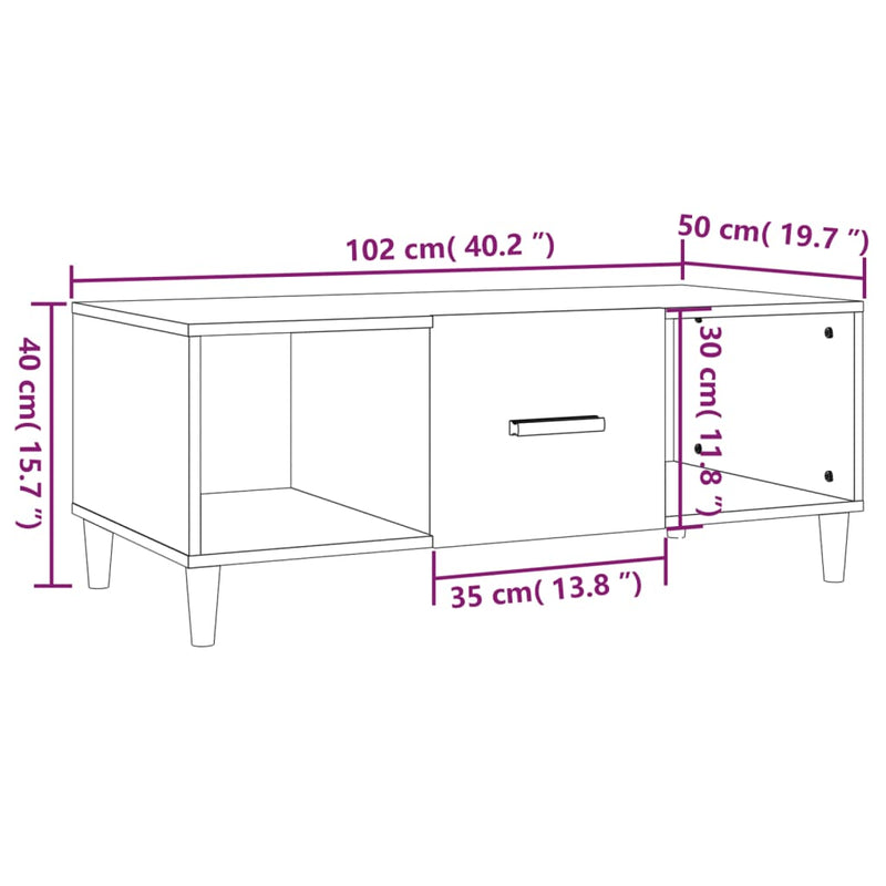 Couchtisch Hochglanz-Weiß 102x50x40 cm Holzwerkstoff