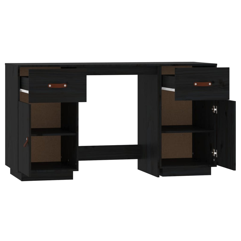 Schreibtisch mit Schränken Schwarz 135x50x75 cm Massivholz