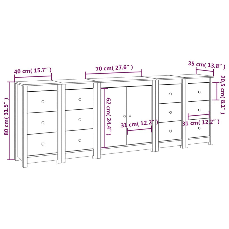 Sideboard Weiß 230x35x80 cm Massivholz Kiefer