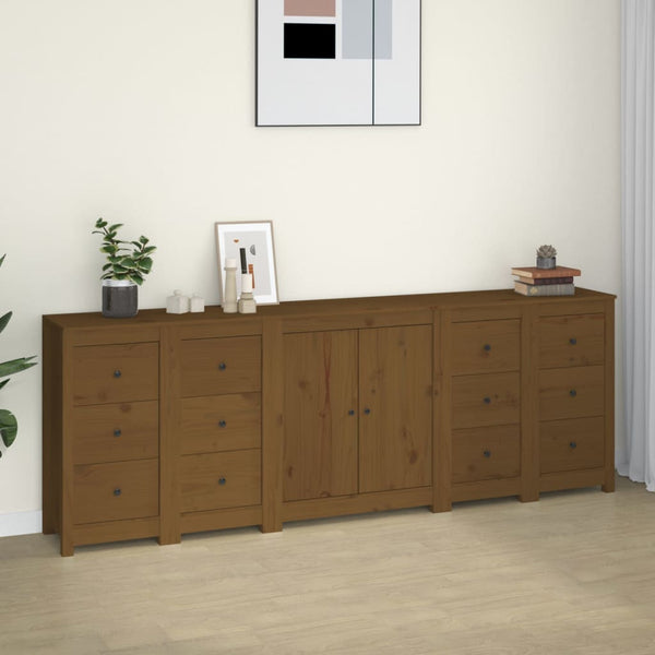 Sideboard Honigbraun 230x35x80 cm Massivholz Kiefer