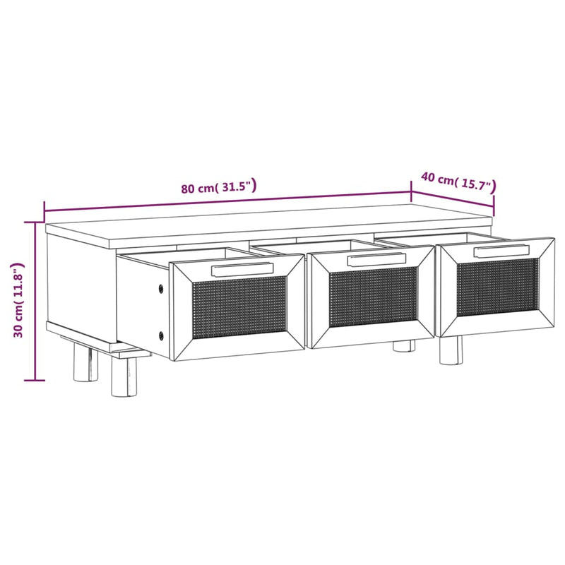 Couchtisch Schwarz 80x40x30 cm Holzwerkstoff Massivholz Kiefer