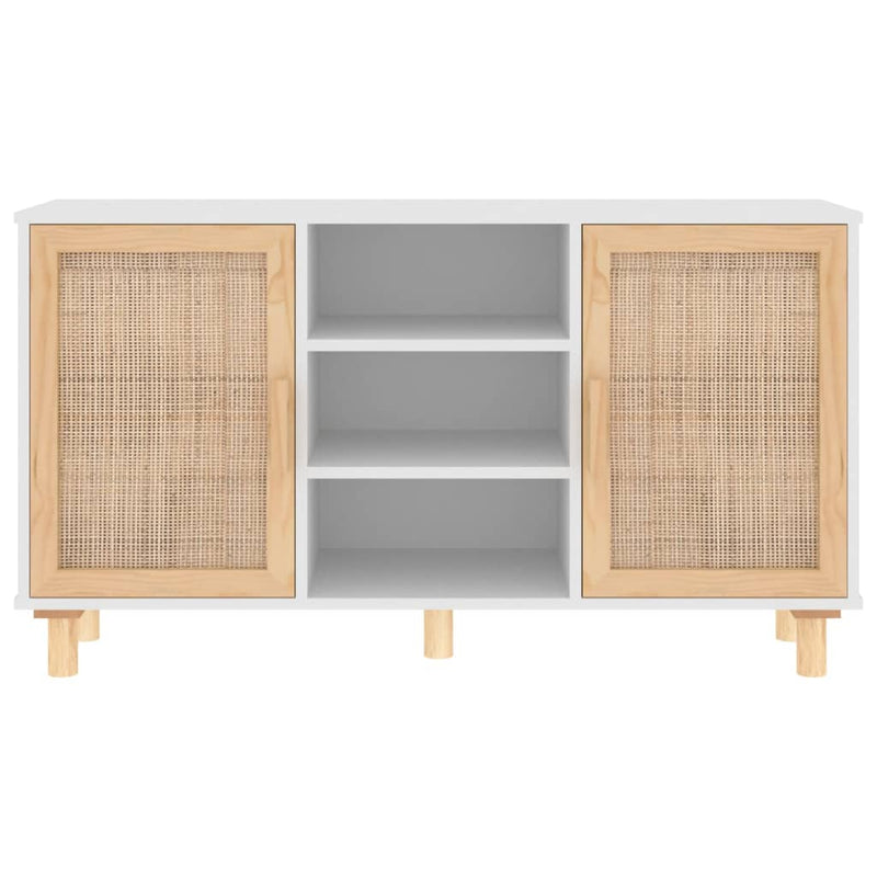 Sideboard Weiß 105x30x60 cm Massivholz Kiefer und Natur-Rattan