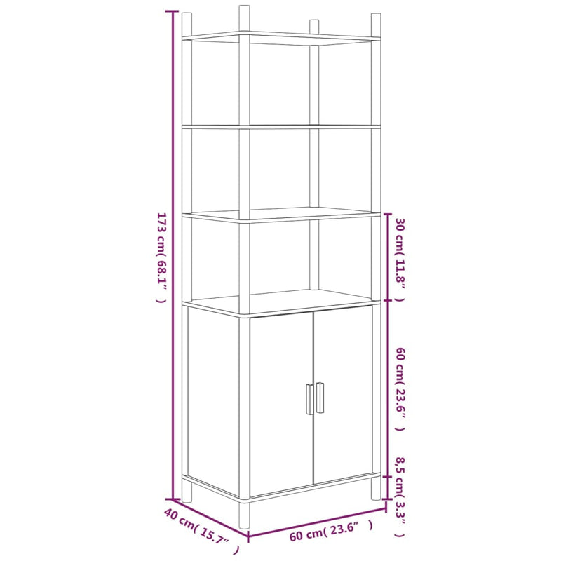 Highboard Schwarz 60x40x173 cm Holzwerkstoff