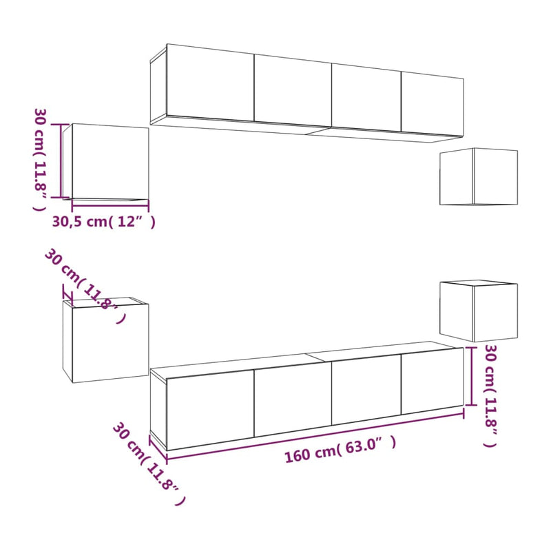 8-tlg. TV-Schrank-Set Räuchereiche Holzwerkstoff