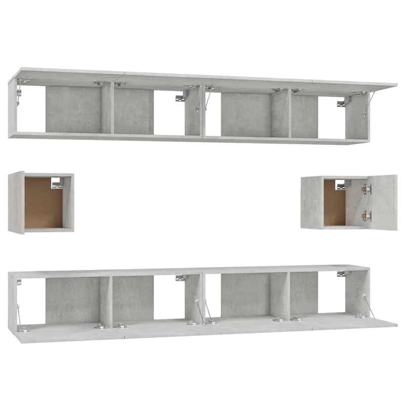 6-tlg. TV-Schrank-Set Betongrau Holzwerkstoff