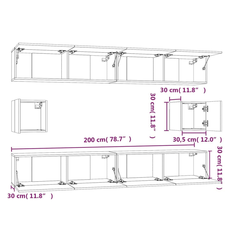 6-tlg. TV-Schrank-Set Betongrau Holzwerkstoff