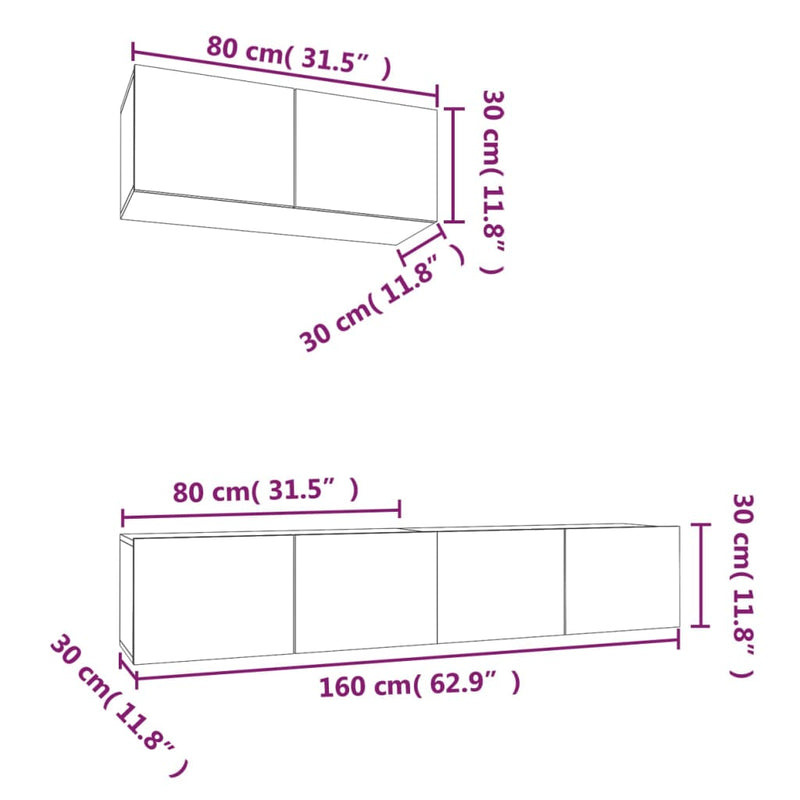 3-tlg. TV-Schrank-Set Räuchereiche Holzwerkstoff