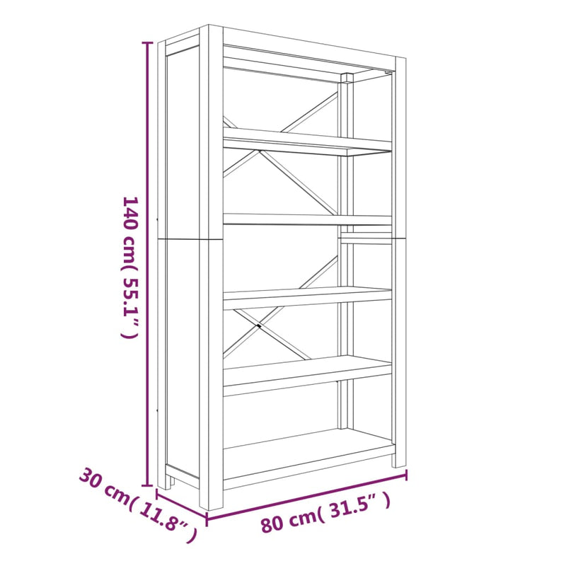 Bücherregal 5 Fächer 80x30x140 cm Massivholz Akazie