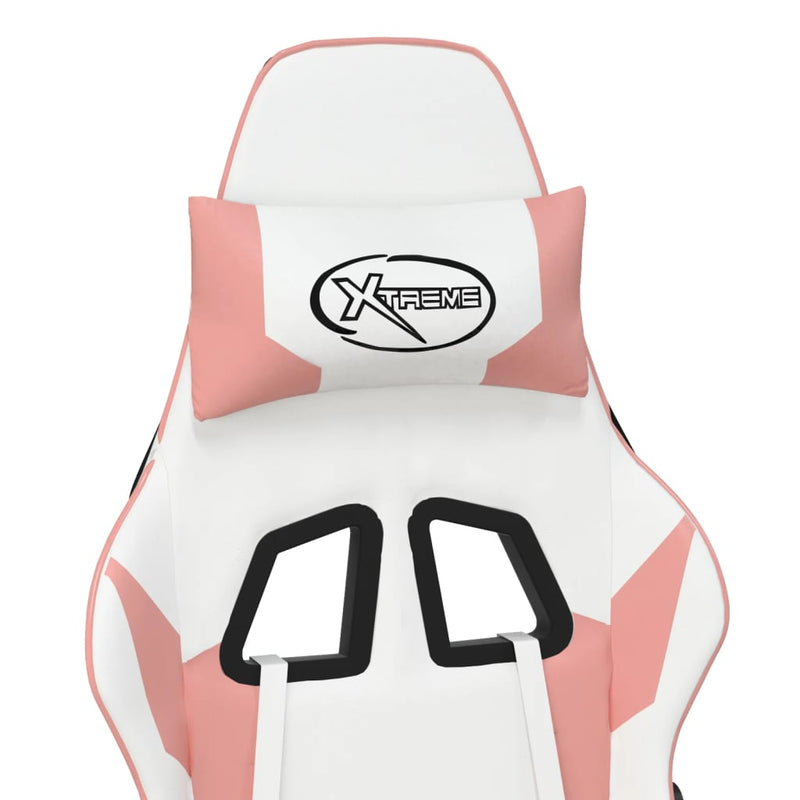 Gaming-Stuhl mit Massagefunktion Weiß und Rosa Kunstleder