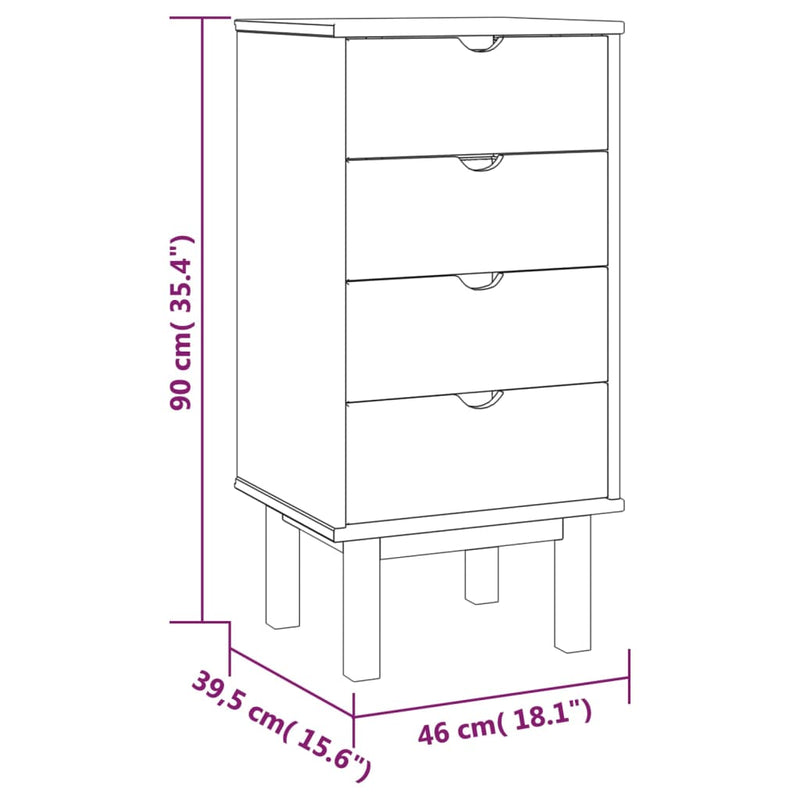 Schubladenschrank Braun und Grau 46x39,5x90cm Massivholz Kiefer