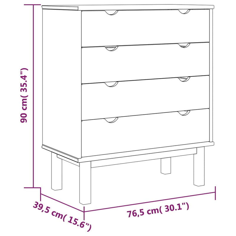 Schubladenschrank OTTA Braun&Weiß 76,5x39,5x90 cm Massivholz