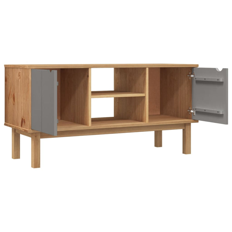 TV-Schrank Braun und Grau 113,5x43x57 cm Massivholz Kiefer