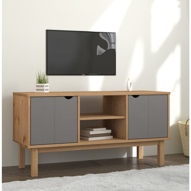 TV-Schrank Braun und Grau 113,5x43x57 cm Massivholz Kiefer