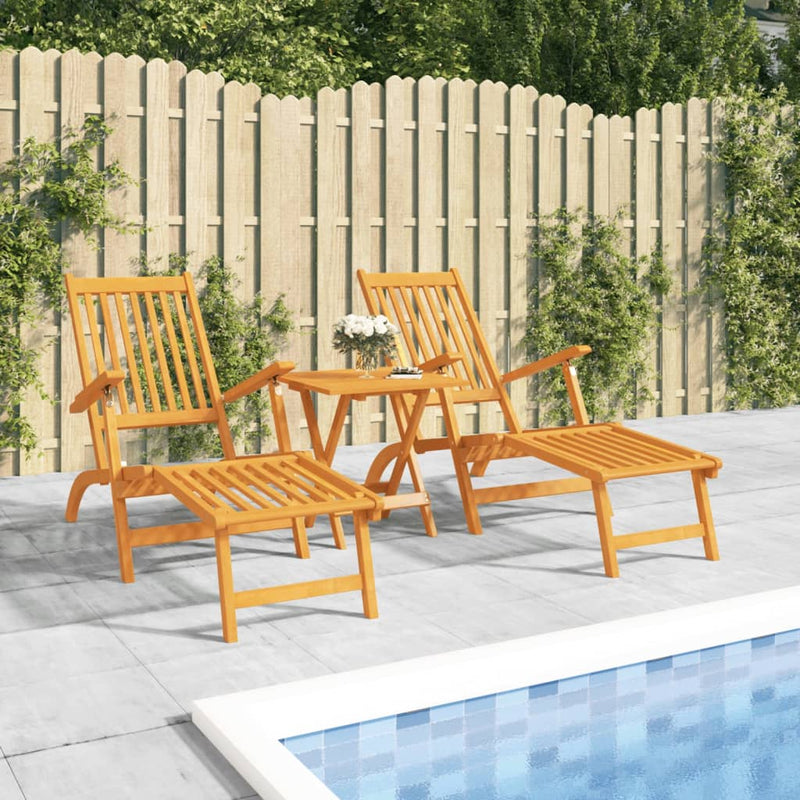 Terrassenstühle mit Fußstützen 2 Stk. Massivholz Akazie