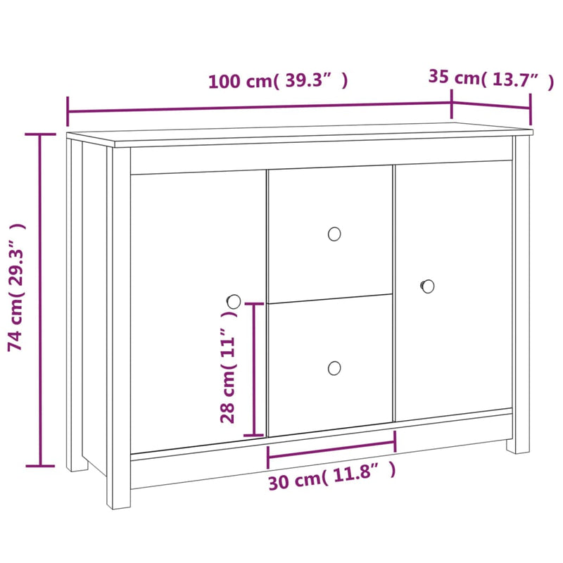 Sideboard Grau 100x35x74 cm Massivholz Kiefer
