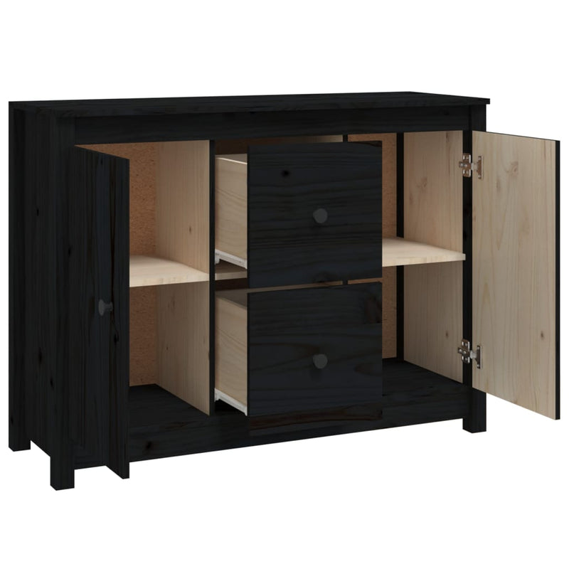 Sideboard Schwarz 100x35x74 cm Massivholz Kiefer