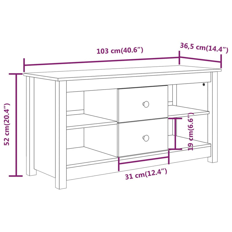 TV-Schrank Grau 103x36,5x52 cm Massivholz Kiefer