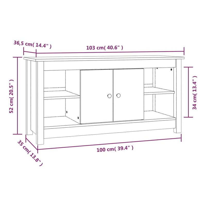 TV-Schrank Weiß 103x36,5x52 cm Massivholz Kiefer