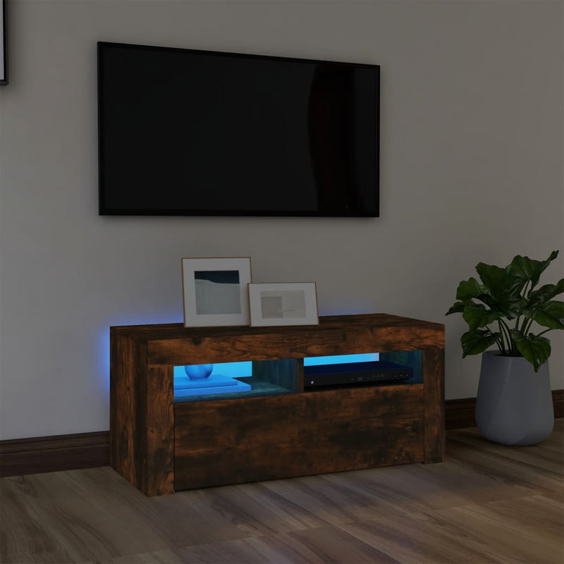 TV-Schrank mit LED-Leuchten Räuchereiche 90x35x40 cm