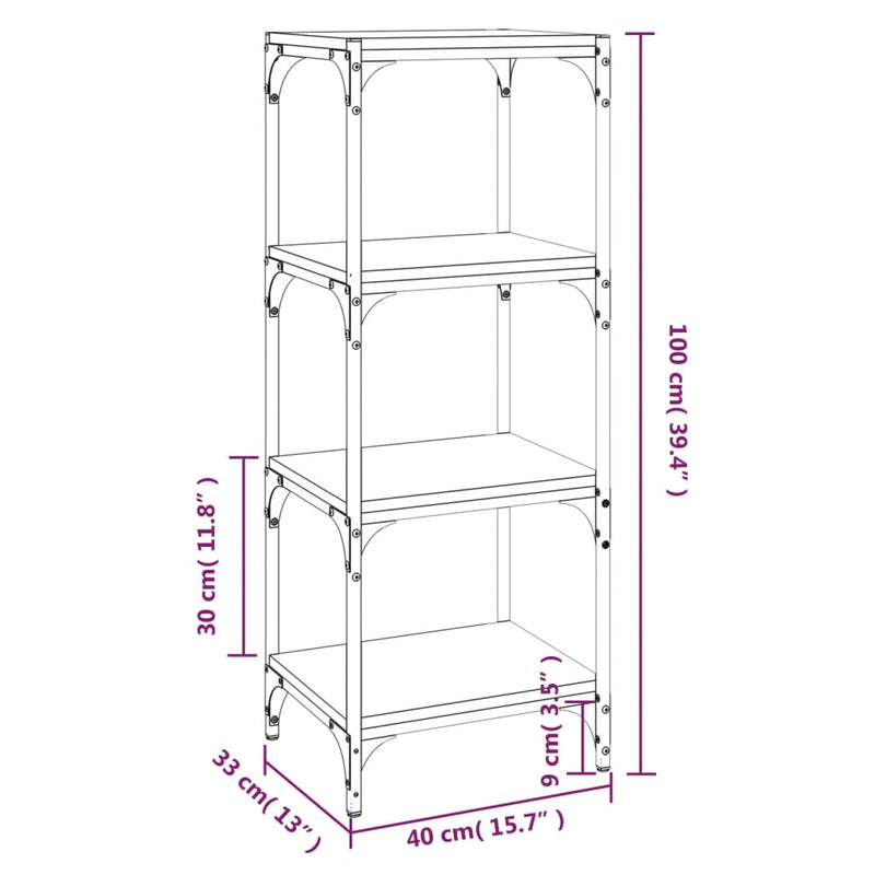 Bücherregal Schwarz 40x33x100 cm Holzwerkstoff und Stahl