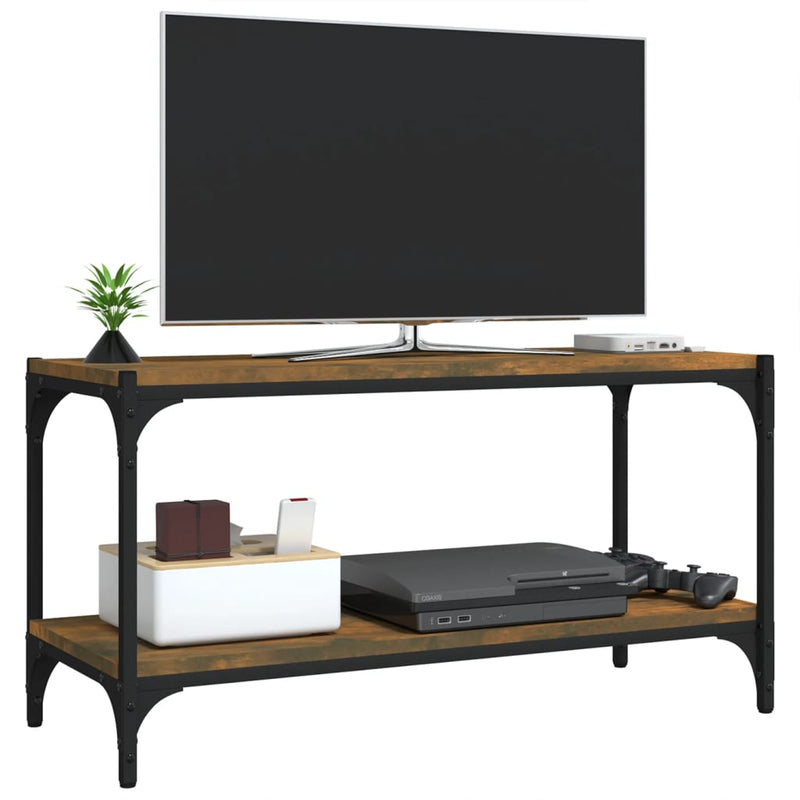 TV-Schrank Räuchereiche 80x33x41 cm Holzwerkstoff und Stahl