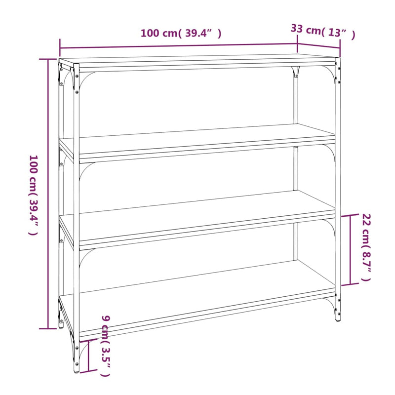 Bücherregal Grau Sonoma 100x33x100 cm Holzwerkstoff und Stahl