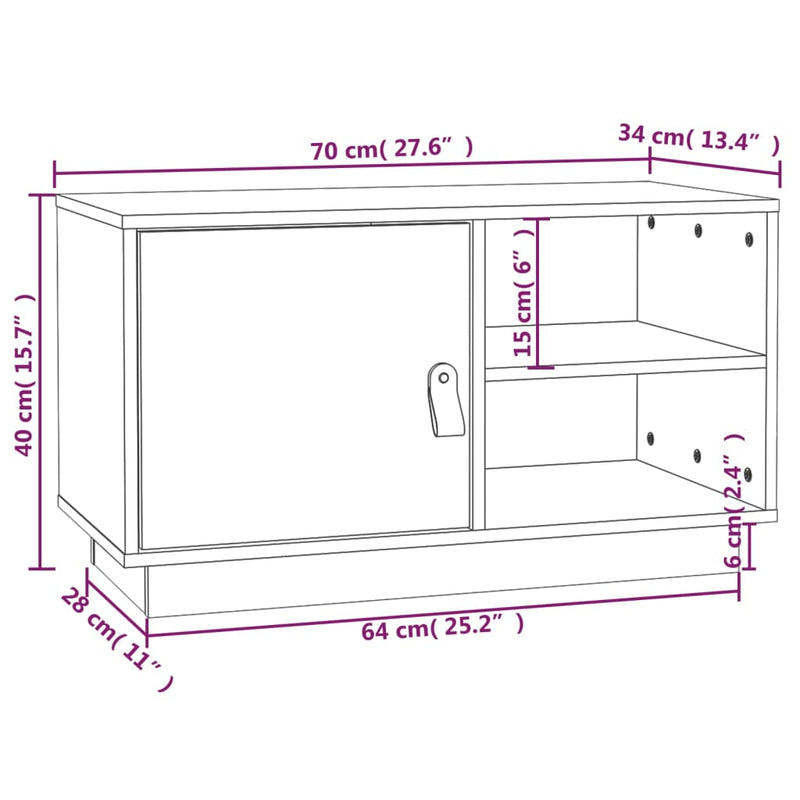 TV-Schrank Weiß 70x34x40 cm Massivholz Kiefer