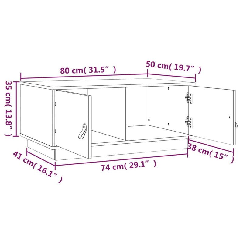 Couchtisch Weiß 80x50x35 cm Massivholz Kiefer