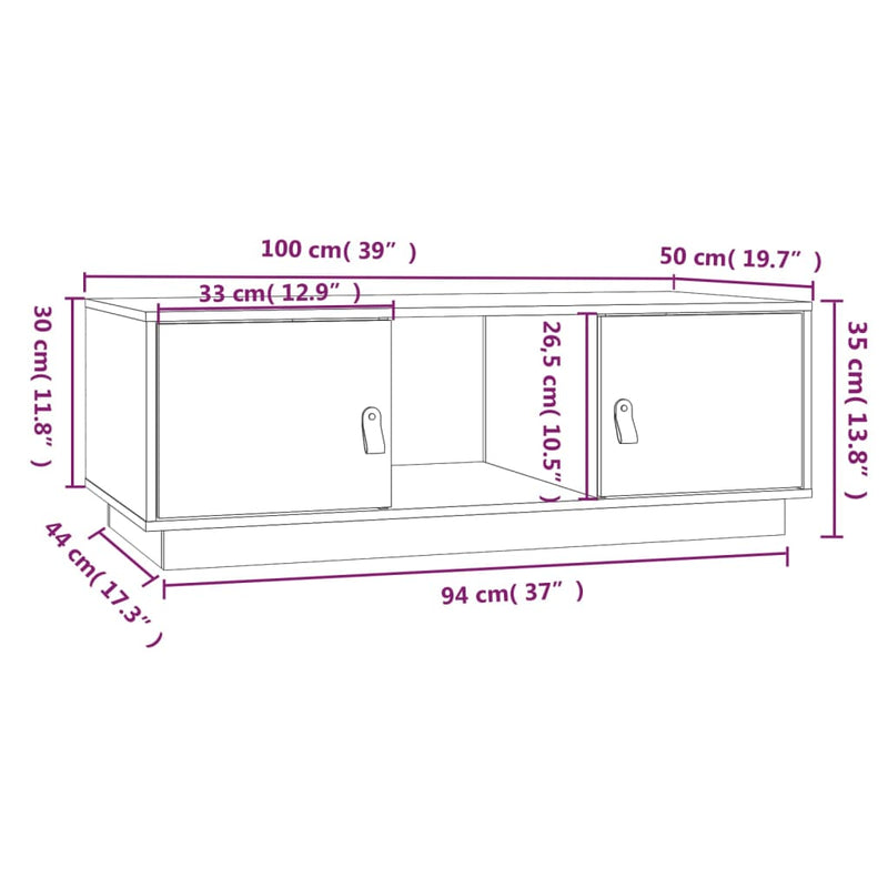 Couchtisch Weiß 100x50x35 cm Massivholz Kiefer