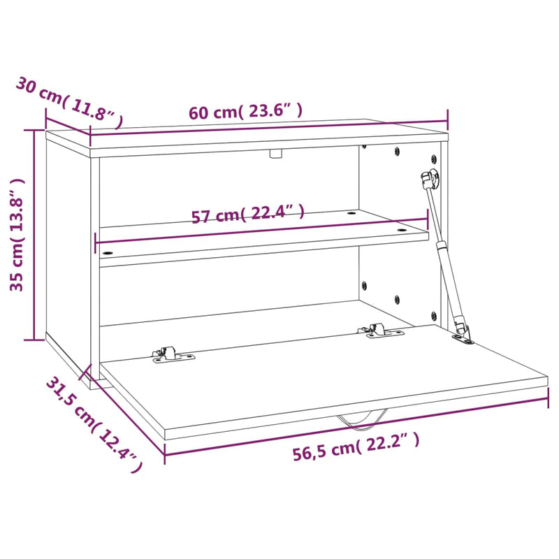 Wandschrank Grau 60x30x35 cm Massivholz Kiefer