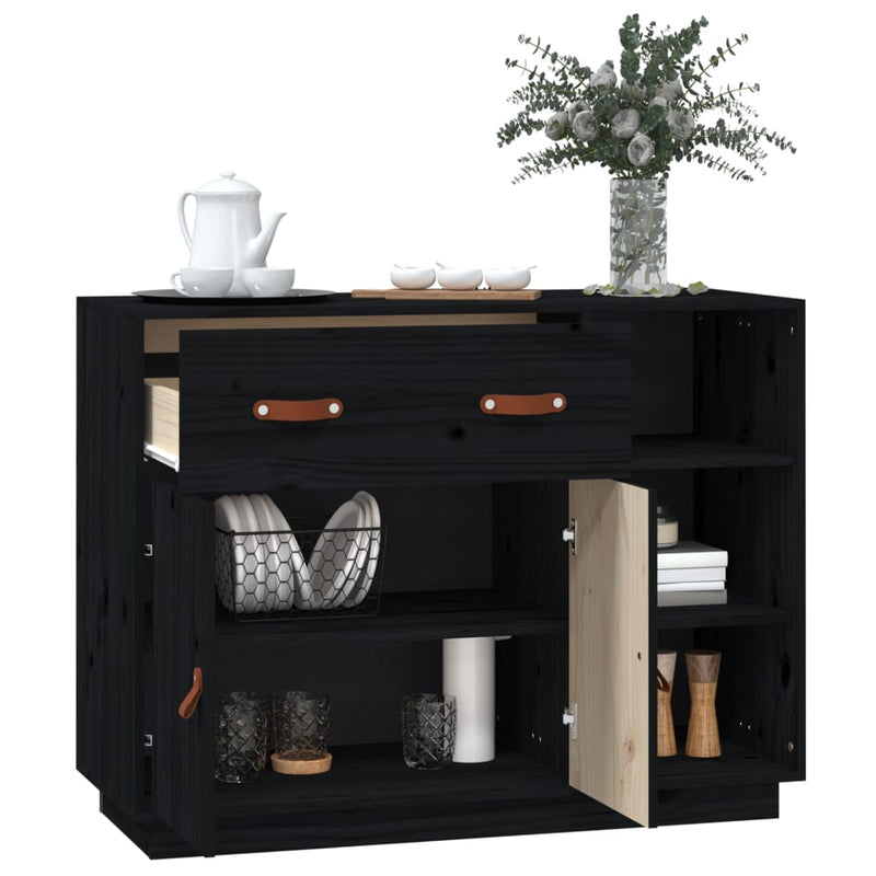 Sideboard Schwarz 98,5x40x75 cm Massivholz Kiefer