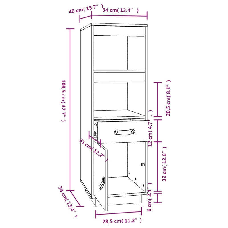 Highboard 34x40x108,5 cm Massivholz Kiefer