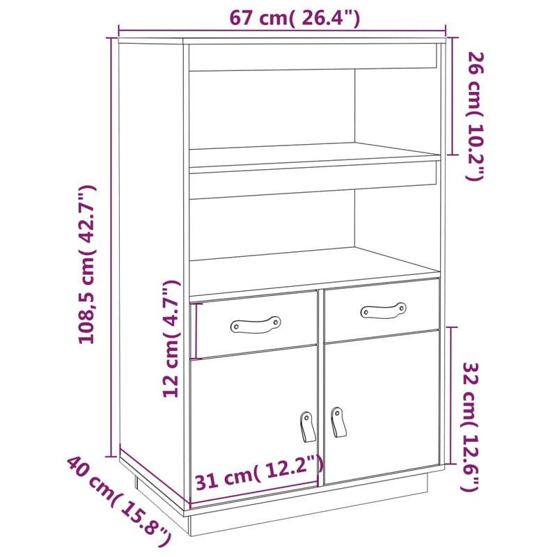 Highboard 67x40x108,5 cm Massivholz Kiefer