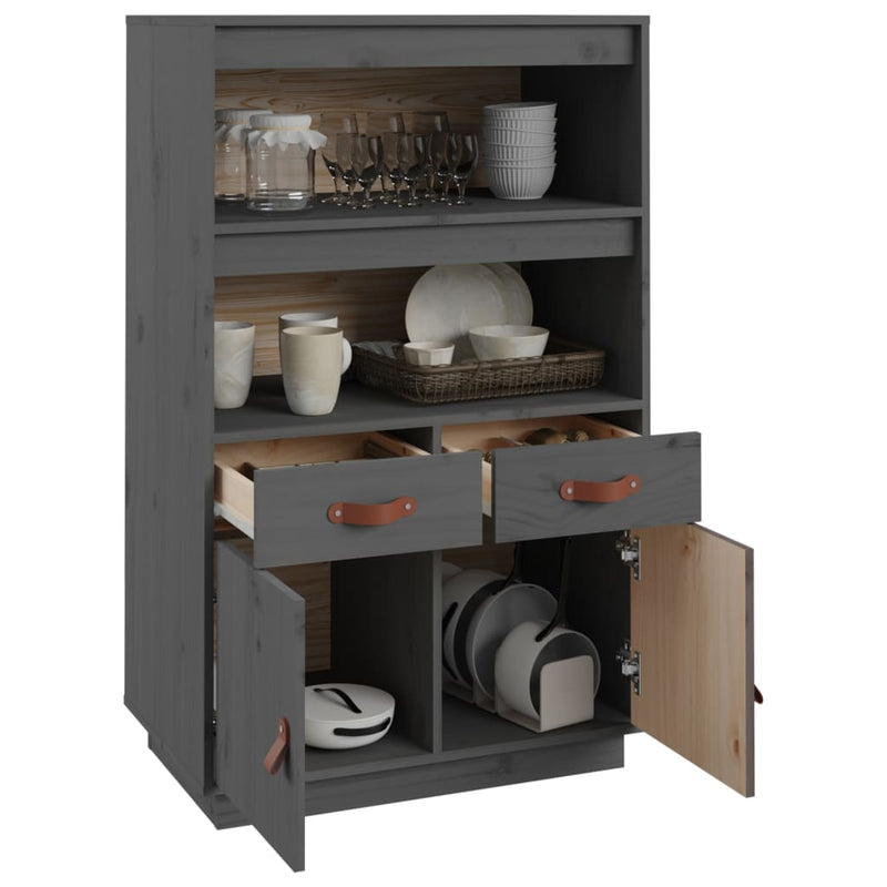 Highboard Grau 67x40x108,5 cm Massivholz Kiefer