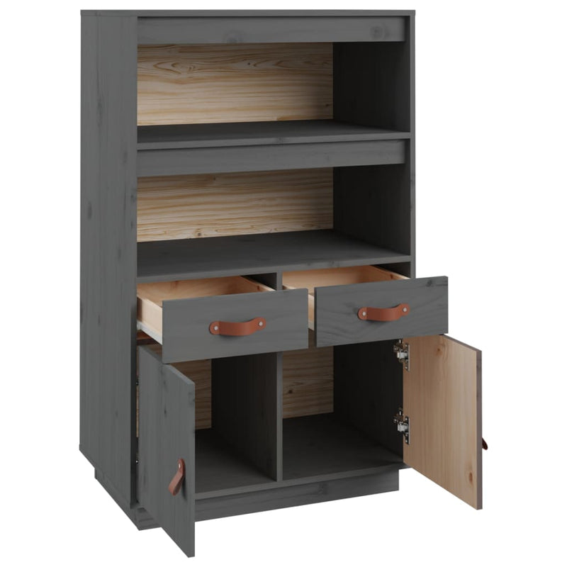 Highboard Grau 67x40x108,5 cm Massivholz Kiefer