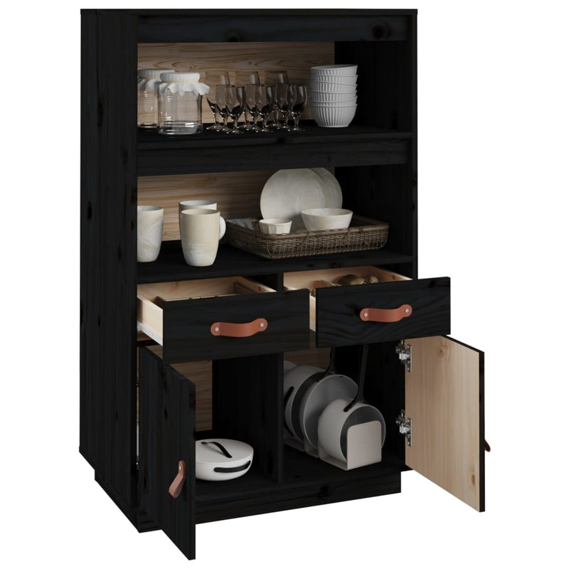 Highboard Schwarz 67x40x108,5 cm Massivholz Kiefer