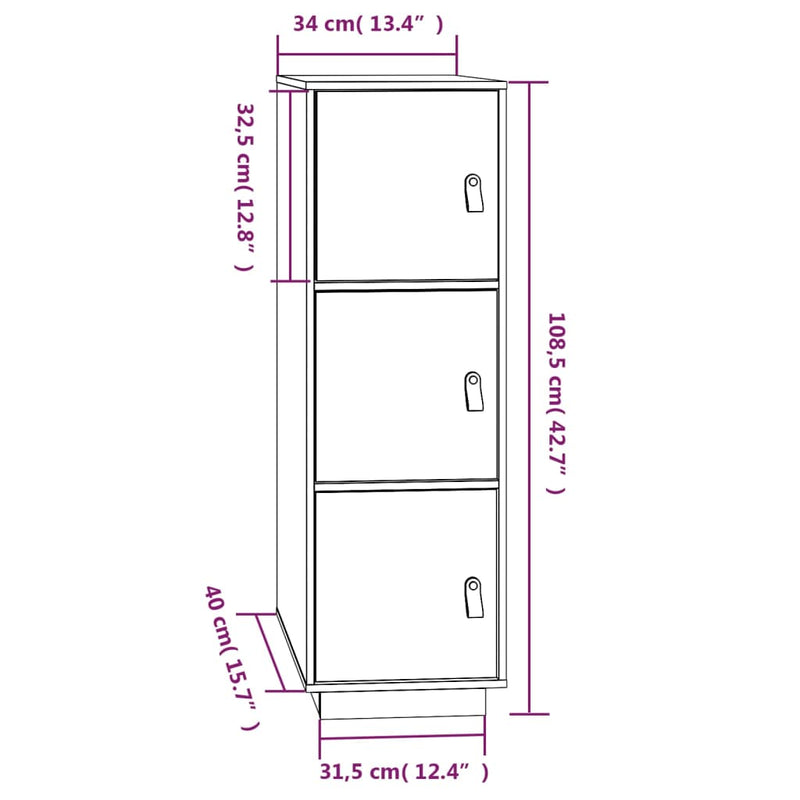 Highboard Schwarz 34x40x108,5 cm Massivholz Kiefer