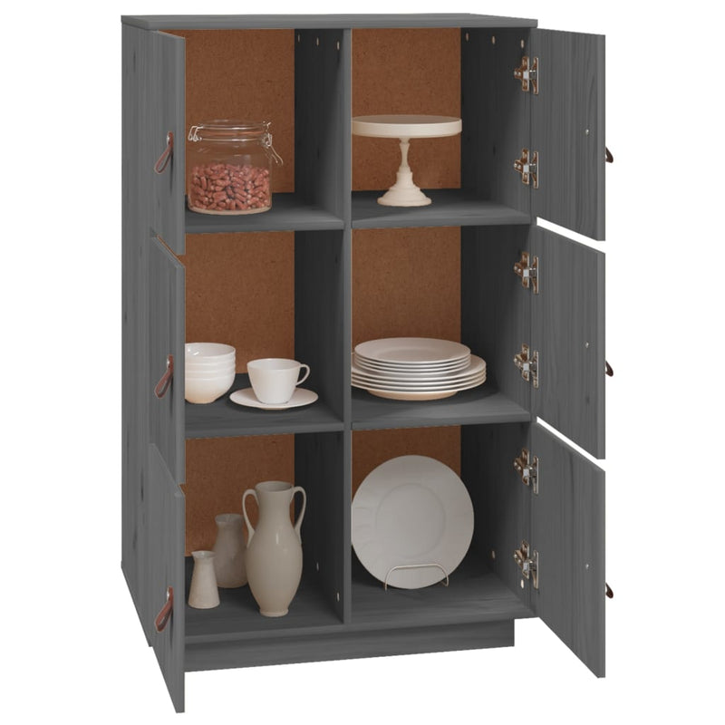 Highboard Grau 67x40x108,5 cm Massivholz Kiefer