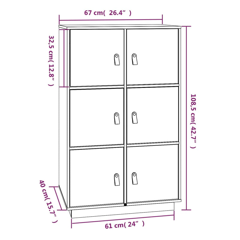 Highboard Grau 67x40x108,5 cm Massivholz Kiefer