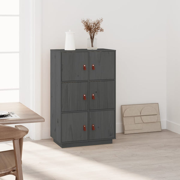 Highboard Grau 67x40x108,5 cm Massivholz Kiefer