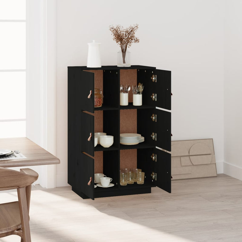 Highboard Schwarz 67x40x108,5 cm Massivholz Kiefer