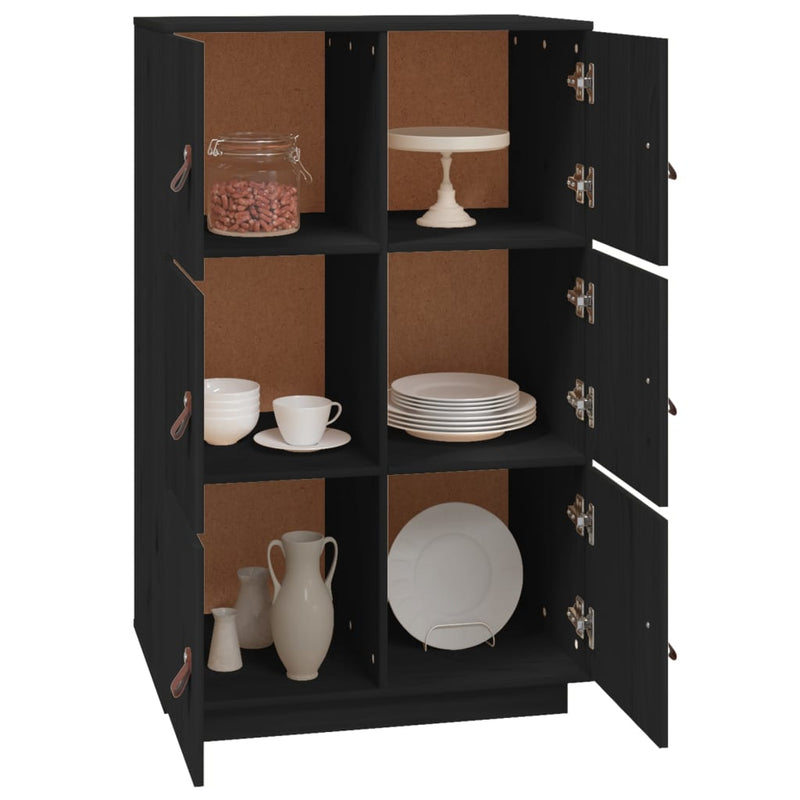 Highboard Schwarz 67x40x108,5 cm Massivholz Kiefer